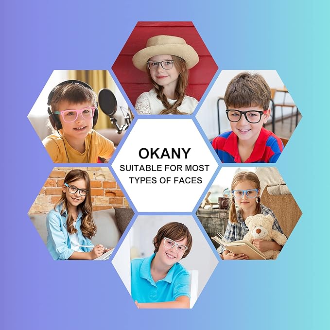 Okany Blue Light Glasses for Kids 3 Pack Blue Light Blocking Glasses for Teen Boys Girls Age 3-10,Computer Screen Gaming TV Phone Glasses Anti Glare,UV & Eye Strain (Grey Black+Transparent+Blue)