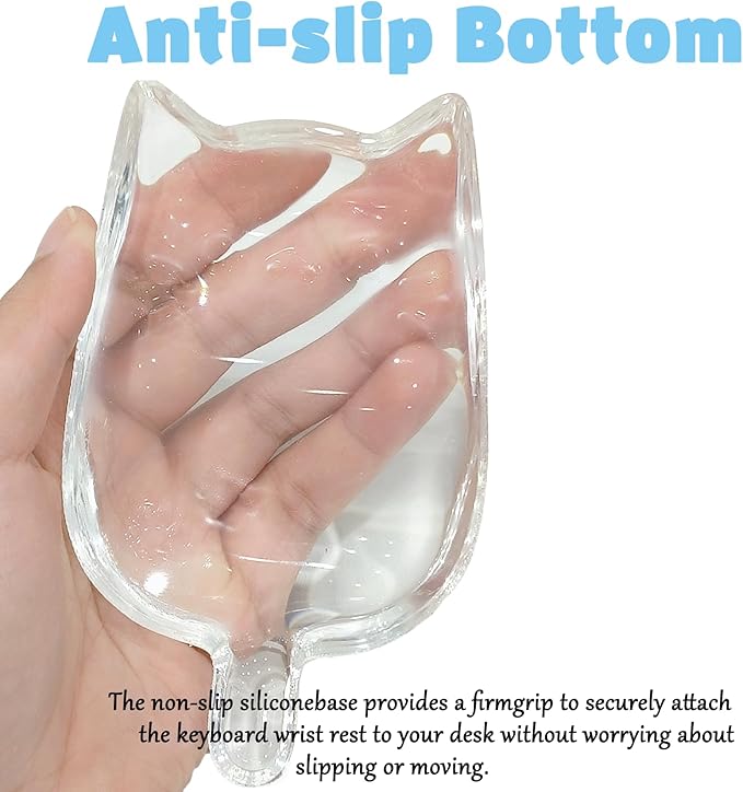 Gel Wrist Rest for Keyboard and Mouse Transparent White Cat Elbow Pad Cushion Ergonomic Cute Clear Cool Mouse Wrist Pad Silicone Non-Slip Support for Computer Gaming Home Office Girl Hand Pillow