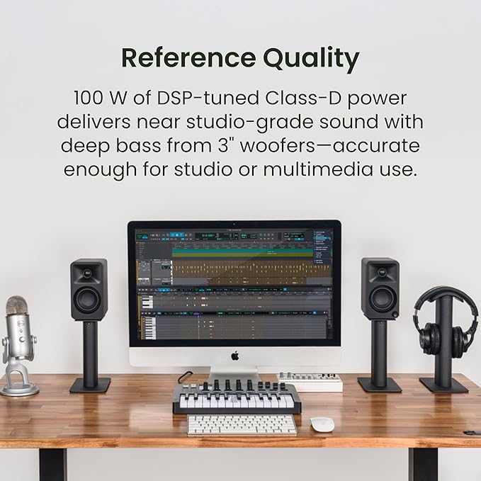 Kanto ORAML 100W Powered Reference Desktop Computer Speakers with Bluetooth 5.0 and USB-C Input | Bi-Amplified | 100 Hz Automatic Crossover | Reference Quality Sound | Pair | Purple