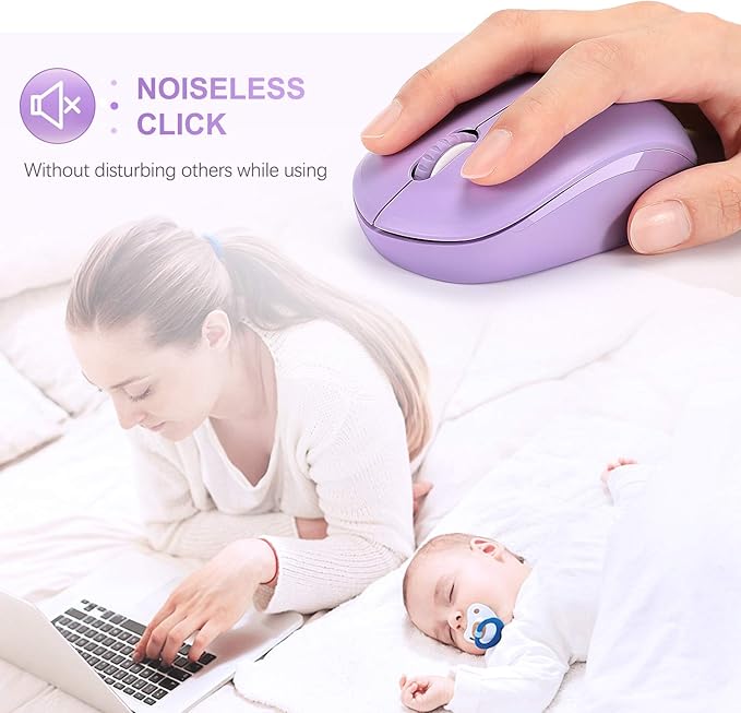 seenda Wireless Mouse for Laptop, 2.4G Noiseless Mouse with USB Receiver - Optical Tracking Portable Computer Mice for Chromebook, PC, Tablet, Windows System, 24 Months Battery Life - Purple