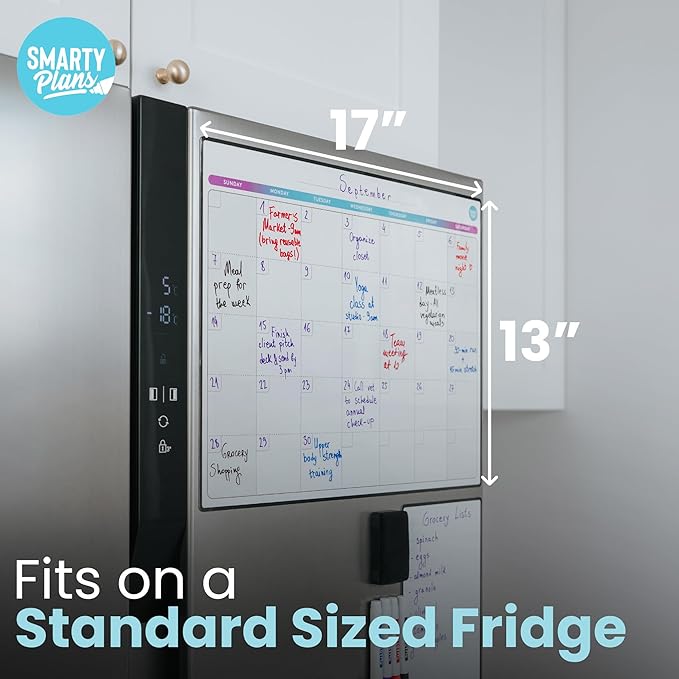 Dry Erase Weekly Extra Thick Magnetic Calendar for Refrigerator: 17x13 Two Week Planner and 6x9 White Board, 4 Fine Tip Markers and Eraser. Stain Resistant. Shipped Flat. (Monthly Planner)