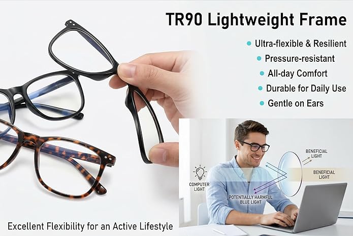 AOSM Blue Light Glasses for Men & Women,Gaming glasses Anti-Glare UV400 Protection,Blue Light Blocking to Relieve Eye Strain