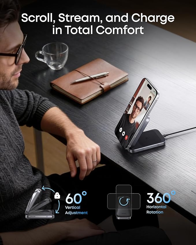 Anker Prime 3-in-1 Wireless Charging Station, MagSafe Charger Stand Compatible, Qi2 25W Certified Palm-Sized Foldable Charger for iPhone 17/16, Apple Watch, AirPods (Non-Battery, Adapter Included)