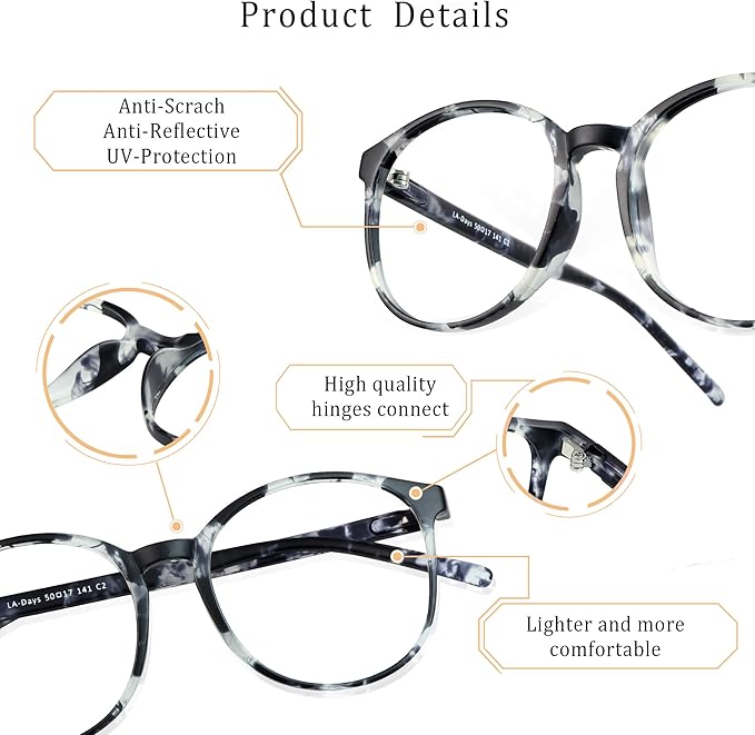 LifeArt Round Blue Light Blocking Glasses, Computer Glasses, Gaming Glasses, TV Glasses for Women Men (Gray, 5.50 Magnification)