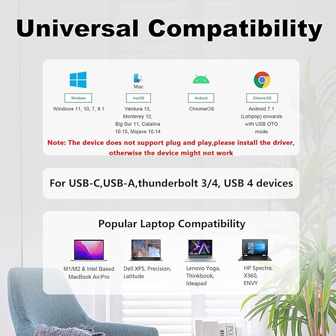 WAVLINK HDMI Splitter Extended Display for Dual Monitor, USB A or USB-C to Dual HDMI Adapter, Multi-Monitor Display 3 Separate Screens for Windows and macOS,4K30Hz,1080p@60Hz