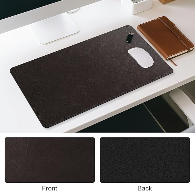 Imitation Crazy Horse Leather Desk Mat - Waterproof Desk Pad - Ideal for Large Mouse Pad and Desk Mats on Top of Desks (deep Coffe+Black, 25"*13")