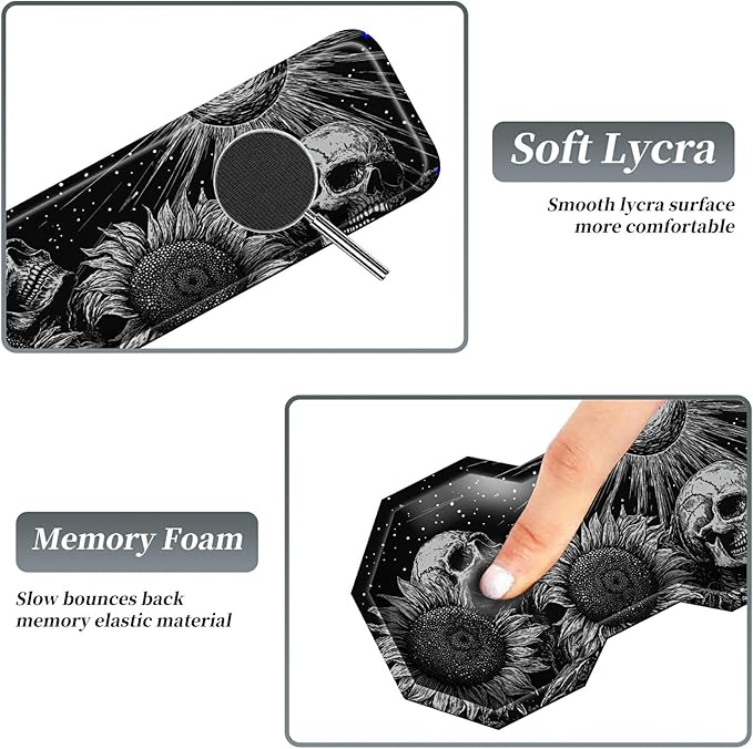 3Pcs Mouse Pad Set, Gothic Skull Sunflowers Large Gaming Mouse Pad with Stitched Edge, Ergonomic Memory Foam Keyboard Wrist Support and Mouse Wrist Rest Cushion, Pain Relief Non-Slip Desk Pad Combo