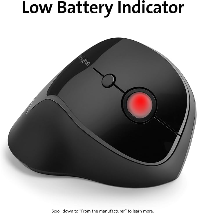 Kensington Pro Fit Ergo Vertical Wireless Mouse- Black (K75501WW), 2.8"x3"x4.4"