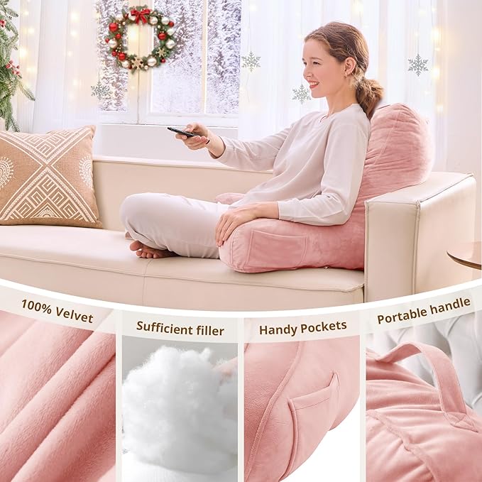 Sasttie Reading Pillow, Pillows for Reading or Relaxing – Ergonomic Support for Head, Neck, Back, and Lumbar, 21-Inch, Peach Pink