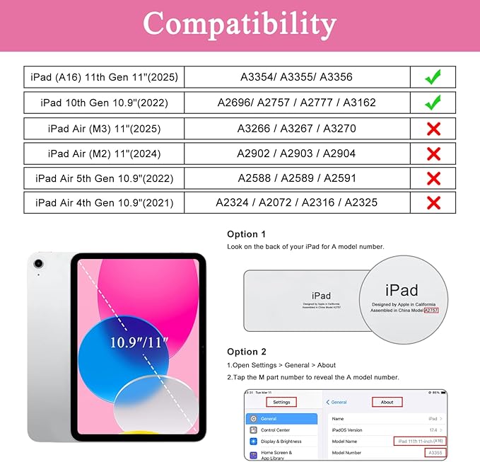 Soke for iPad (A16) 11th/10th Generation Case with Keyboard(2025/2022)-7 Color Backlight Wireless Detachable Folio Keyboard Cover with Built-in Pencil Holder for iPad 11/10.9 inch, HotPink Marble