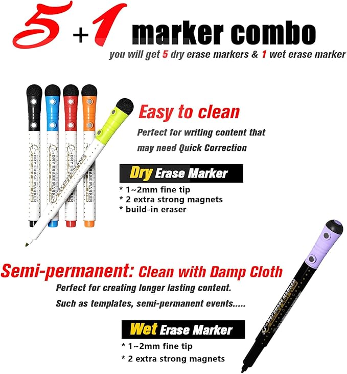 Mag-Fancy Dry Erase Calendar Kit- Magnetic Calendar for Refrigerator - Monthly Fridge Calendar Whiteboard with Extra-Thick Magnet Included 5 Marker & Eraser & Adhesive Hooks for Wall Hanging