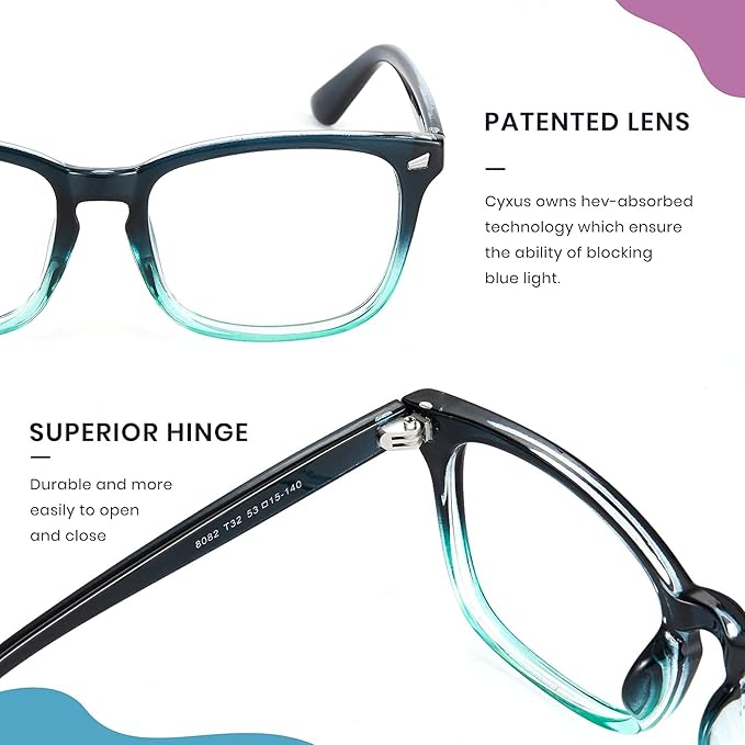 Cyxus Blue Light Glasses Men Women Reduce Eye Strain UV Blocking for Office Work Computer Screen 8082
