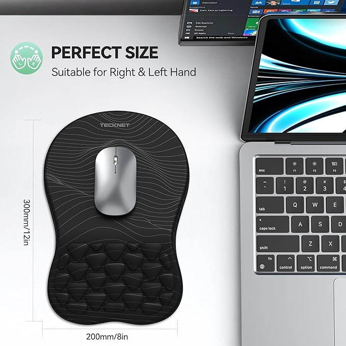 TECKNET Ergonomic Mouse Pad with Wrist Rest, Soft Mousepad with Massage Design, Memory Foam and Non-Slip PU Base for Pain Relief, Gaming Mouse Pad for Desk, Home, Office, 12x8 Inches, Black White