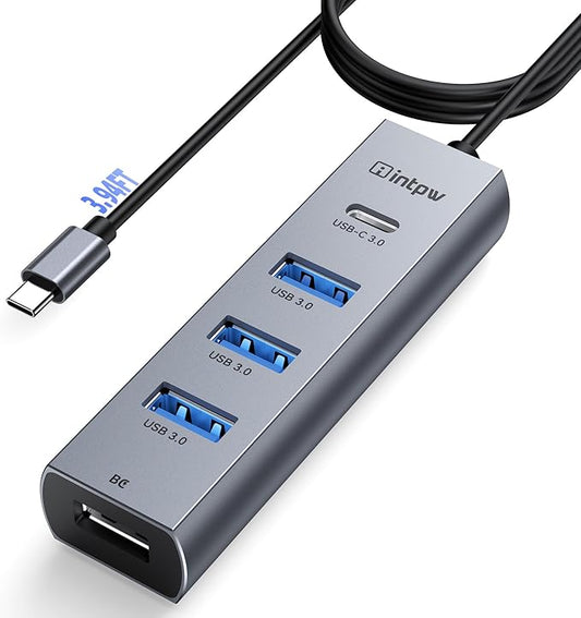 USB C to USB A Hub Splitter 5 Ports with BC Charging Aluminum Thunderbolt to USB C Hub Multiport Adapter USB 3.0 5Gbps Type C Hub Extender for Laptop Mac iPad PC Surface XPS and More(3.94FT5in1)