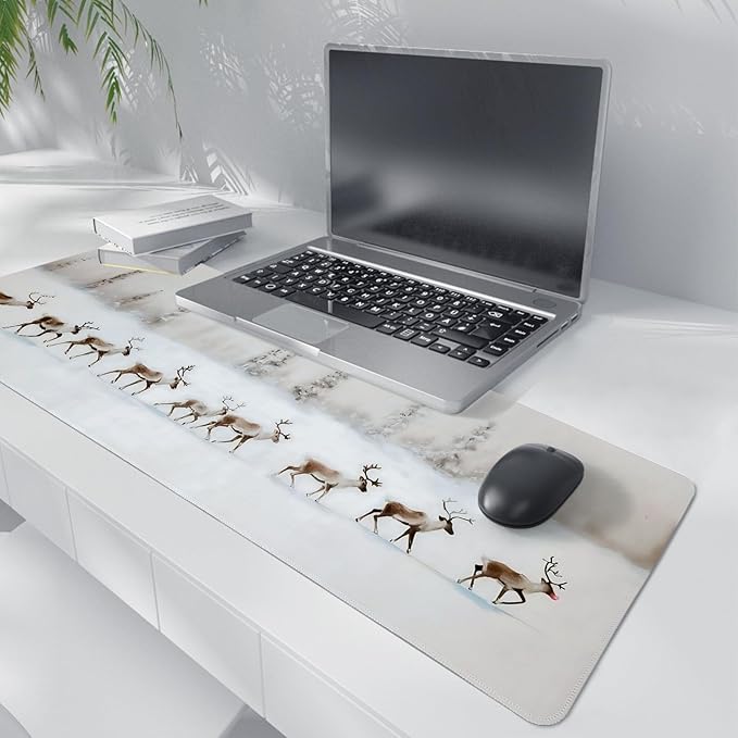 Winter Reindeer Mouse Pad,XL Large Vintage Winter Christmas Desk Mat,Christmas Desktop Decorations for Home Office Dorm,31.5x11.8 Inch