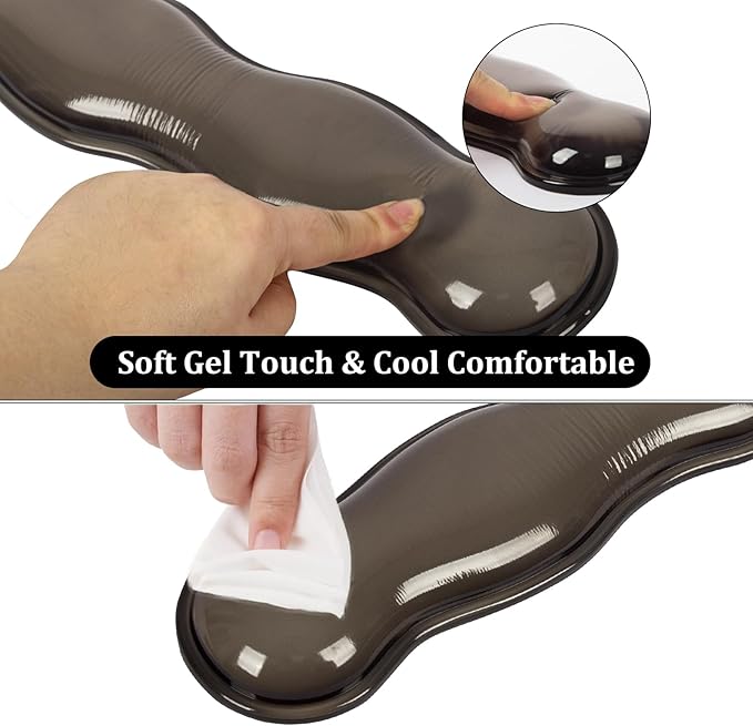 L-SPOUTTO Black Checkered Mouse Pad Set,Scalloped XXL Desk Mat + Ergonomic Mouse Wrist Rest + Gel Keyboard Wrist Rest for Keyboard 65%/75%,3in1 Large Desk Pad for Desktop Home Office Computer Game