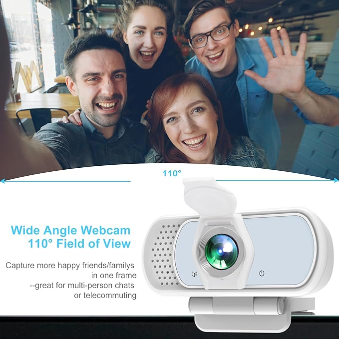 Full HD 1080P White Webcam with Privacy Shutter and Tripod, Pro Streaming Web Camera with Microphone, Widescreen USB Computer Camera for Laptop Desktop Mac