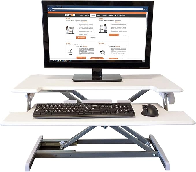 Victor High Rise DCX610W Height Adjustable Compact Desk with Keyboard Tray Standing Desktop Converter, 33 Inches, White