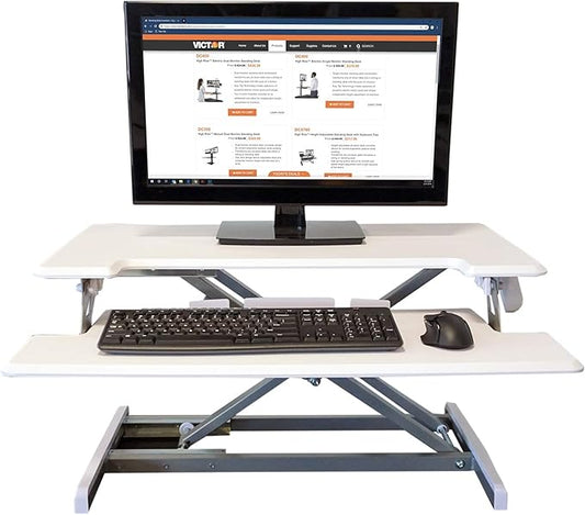Victor High Rise DCX610W Height Adjustable Compact Desk with Keyboard Tray Standing Desktop Converter, 33 Inches, White