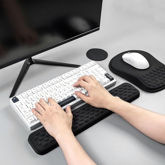 Black Wrist Rest for Keyboard and Mouse - Memory Foam Ergonomic Mouse Pad, Comfortable Arm Rest with Non-Slip Base for 60% 65% 75% Keyboard/Latop/Office/Home