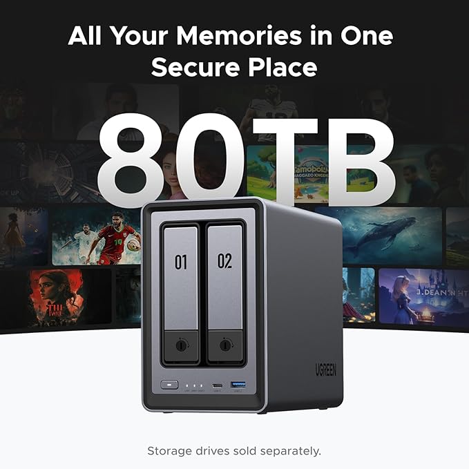 UGREEN NAS DXP2800 2-Bay Desktop All-Round NASync Ideal for Small Team, Enthusiasts, Intel N100 Quad-core CPU, 8GB DDR5 RAM, 2.5GbE, 2X M.2 NVMe Slots, 4K HDMI, Network Attached Storage (Diskless)