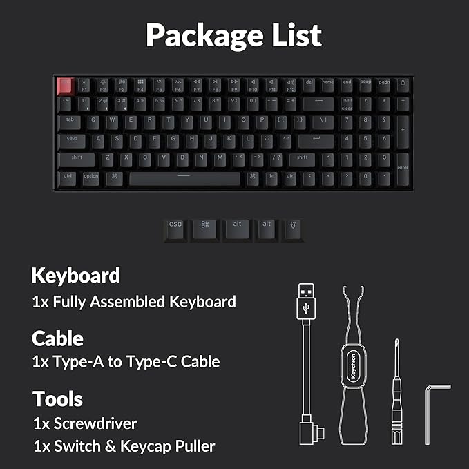 Keychron K4 96% Layout QMK Wireless and Wired Options Mechanical Keyboard, White Backlight Brown Switch, Hot-swappable, Paired with Shine-Through Double-Shot PBT Keycaps for Mac Windows - Version 3