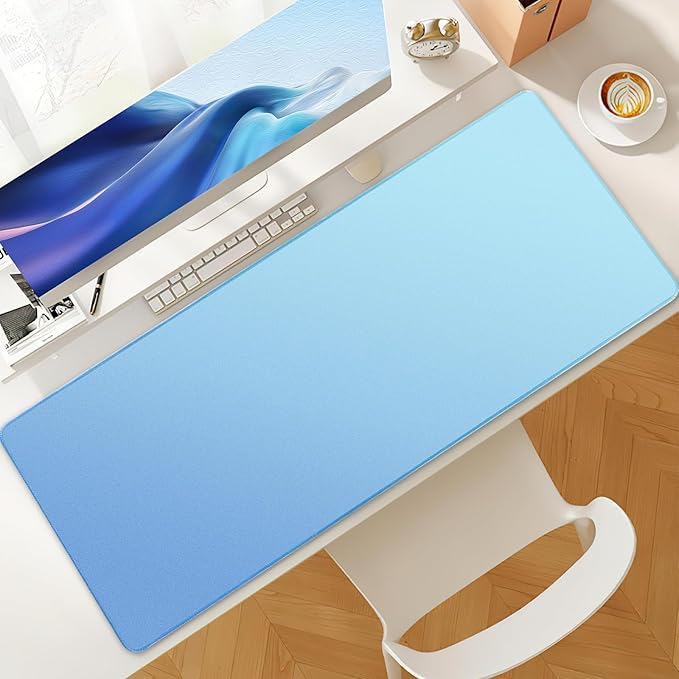 Bloss Blue Desk Mat, Non-Slip Desk Pad Mat Protector, Large Mouse Pad for Keyboard and Mouse, Mousepad with Stitched Edges, Keyboard Pad for Gamer, Office(35.4×15.7 Inches)