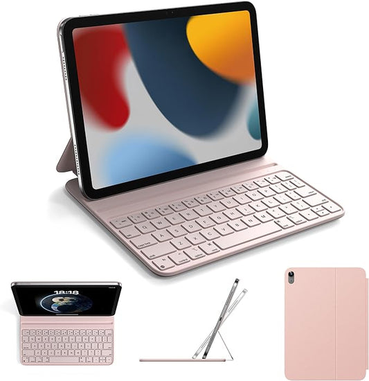 HOU Slim Bluetooth Keyboard Case for 2025 11th-Gen iPad (A16) & 2022 10th-Gen iPad, Smart Folio, Magnetic Stand with 2 Ergonomic Tilt Angles, Recyclable Synthetic Leather, Long-Life Battery, Pink