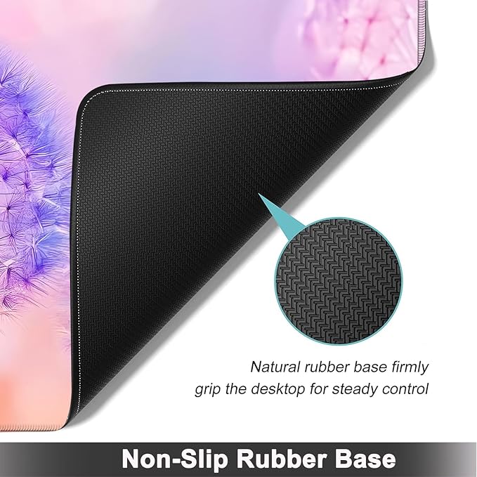 Large Mouse pad and Keyboard Support Set, Ergonomic Memory Foam Keyboard Wrist Rest, Extended Gaming Mouse Pad with Stitched Edges, Colored Dandelions XXL Desk Mat (31.5 X 11.8 in)