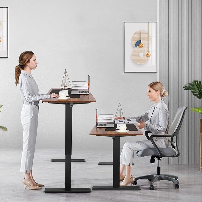 farexon Electric Standing Desk Adjustable Height, 63x24 Inches Computer Gaming Desk with Rolling Wheels, Mouse Pad,Multifunctional Stand up Desk for Home/Office(Brown)