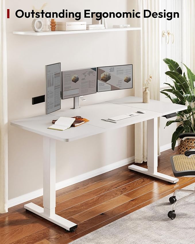 SANODESK Dual Motor Electric Standing Desk 79 x 32 Inches, Height Adjustable Sit Stand Desk with Large Splice Board for Home Office, Computer Workstation, Study & Gaming, White Frame/White Top