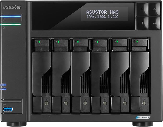 Asustor Lockerstor 6 Gen2+ AS6706T v2 6 Bay NAS Storage, Intel Quad-Core 2.0GHz CPU, Dual 5GbE Ports, 8GB RAM DDR4, 4 M.2 SSD Slots, HDMI, Network Attached Storage (Diskless)