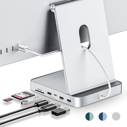 USB C Hub for iMac 24 inch 2021/2023/2024, Minisopuru iMac Hub Support M.2 NVMe SSD, iMac Accessories for iMac M1/M3/M4, iMac Adapter with USB A/C 10Gbps, SD/TF, M.2 SSD (Not Included), Silver