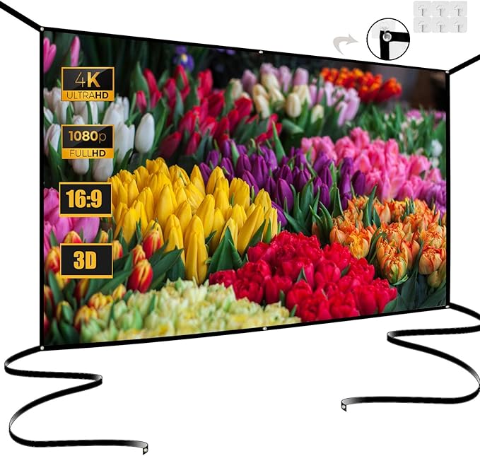 100 Inch Foldable Projector Screen for Wall, Hanging Portable Projector Screen Outdoor & Indoor - Thickened Anti-Crease White Screen with 4 Corner Ropes for Camping, Home Theater, Party