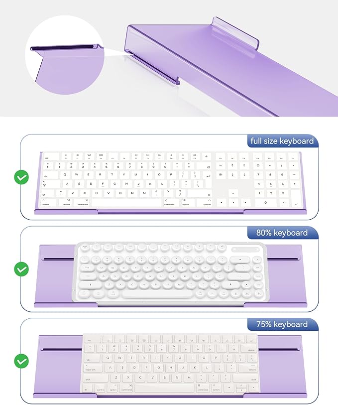 Ergonomic Computer Keyboard Stand for Desktop (Clear Purple), Acrylic Keyboard Tilted Elevated Rack Key Board Tray Holder Riser Stand for Office Home Desk Work Supplies