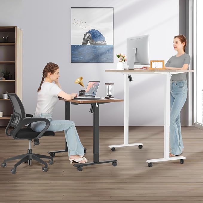 farexon Electric Standing Desk Adjustable Height, 63x24 Inches Computer Desk with Rolling Wheels, Mouse Pad,Multifunctional Stand up Desk for Home/Office(Black)