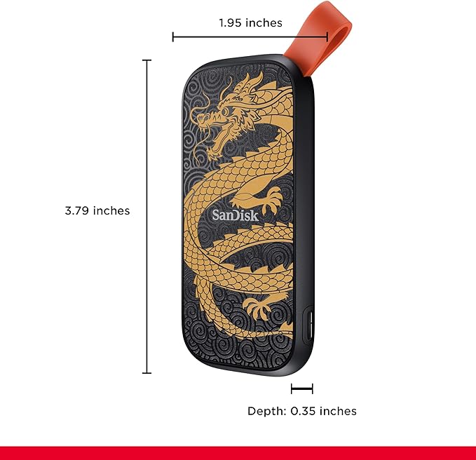SanDisk 1TB Portable SSD, Dragon Edition - Up to 800MB/s, USB-C, USB 3.2 Gen 2, Updated Firmware - External Solid State Drive - ‎SDSSDE30-1T00-GD25