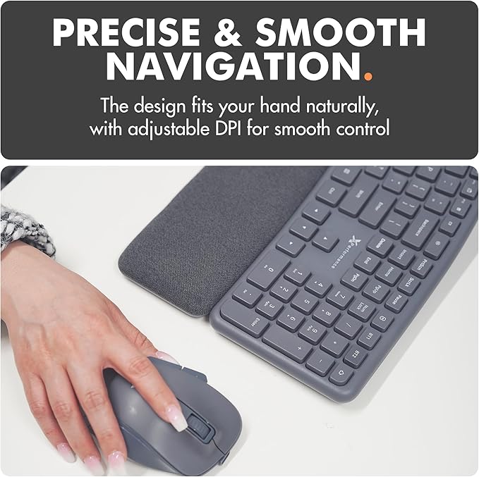 X9 Gray Ergonomic Keyboard and Mouse Wireless Combo - Split Keyboard and Mouse Set, Bluetooth/2.4G, Soft Wrist Rest, Rechargeable, Silent Keys, Multi-Device for Laptop, PC, Mac, iOS, Android