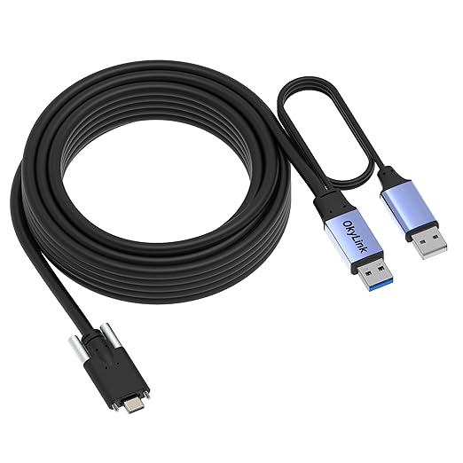 OkyLink 32ft (10M) USB 3.0/3.2 Gen 1 to Type-C Cable with Screw Lock - 5Gbps A Male to C Male Active Extension, Industrial Long Distance Data Transfer Cable