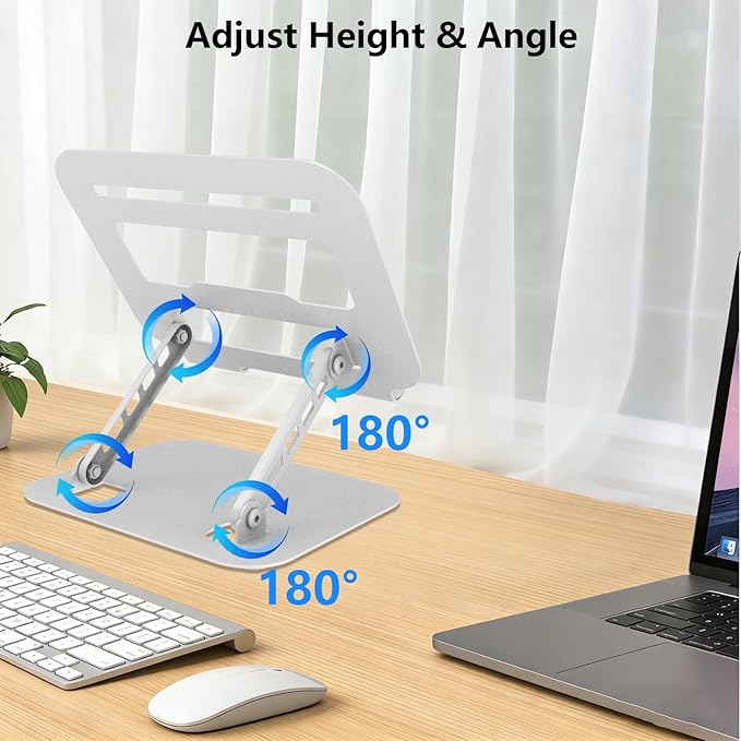 Adjustable Laptop Stand, Ultra Stable Metal Base Ergonomic Foldable Computer Riser for Desk Compatible with MacBook Pro/Air Notebook All Laptop Under 16 Inches (Silver)