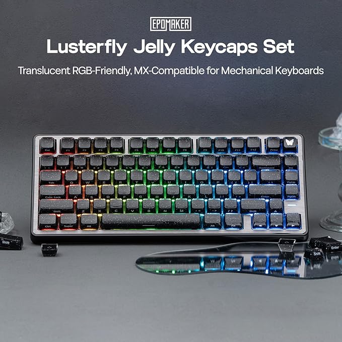 EPOMAKER Lusterfly Jelly Keycaps Set - 123 Keys Double-Shot Laser Engraved, MDA Profile, ABS+PC, Non-Shine-Through, MX-Compatible for 61/68/84/87/98/100/104-Key Mechanical Keyboard (Black)