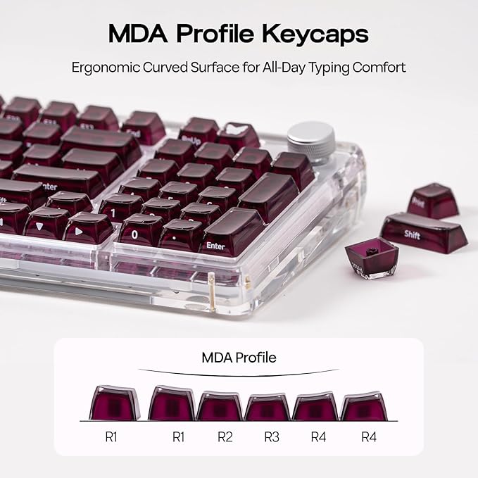 EPOMAKER Lusterfly Jelly Keycaps Set - 123 Keys Double-Shot Laser Engraved, MDA Profile, ABS+PC, Non-Shine-Through, MX-Compatible for 61/68/84/87/98/100/104-Key Mechanical Keyboard (Red)