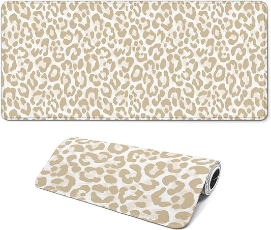 Gaming Mouse Pad with Non-Slip Base, Cute Mouse Mat with Stitched Edges for Keyboard and Mouse, Large Anime Mousepad for Computer, 31.5 x 11.8 inches (Leopard Print)