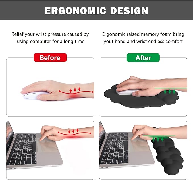 Cloud Keyboard Wrist Rest and Mouse Pad with Wrist Support Set, Ergonomic PU Leather Mouse Pads, Pain Relief Memory Foam Non-Slip Mousepad for Computer,Laptop, Black
