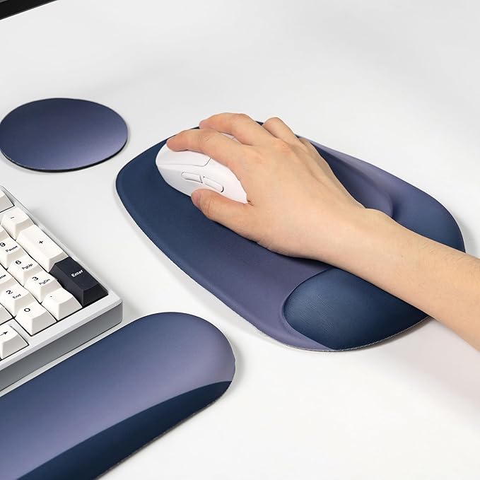 Ergonomic Mouse Pad and Keyboard Wrist Rest Set, Keyboard and Mouse Pad, Mouse Wrist Support, Non-Slip Coaster, Comfort & Support for Typing and Gaming,Reduces Fatigue (3, Blue)