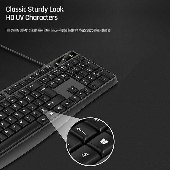 Wired Computer Keyboard, Plug Play USB, Large Number Pad, LED Indicators，Ergonomic, Foldable Stands,Anti-Wear Letters Full Size Keyboard,for Windows Mac PC Laptop-Black