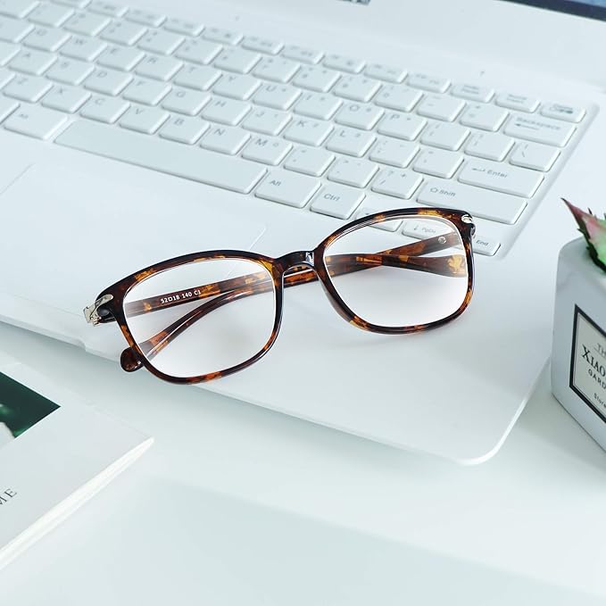 VisionGlobal Blue Light Blocking Glasses for Women/Men, Anti Eyestrain, Computer Reading, TV Glasses, Stylish Square Frame, Anti Glare(Tortoise,No Magnification)