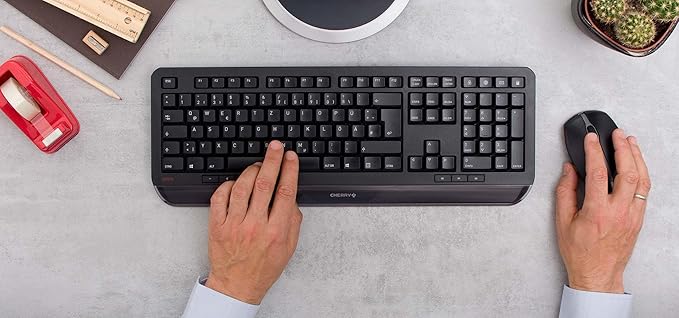 Cherry Gentix Wireless Keyboard and Mouse Set Combo for Desktop - Full Size For Computer Desktop or Laptop at the Office or At Home - Silent, Quiet Keystrokes With an Ergo Build - Black