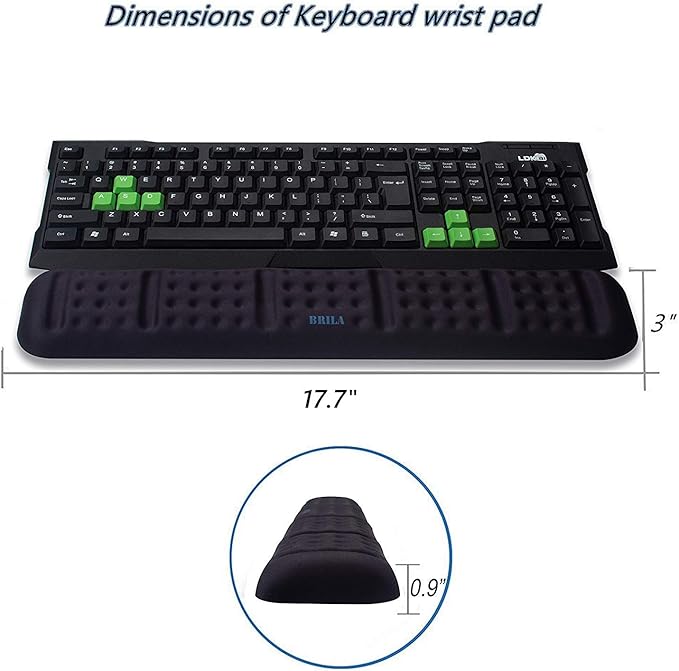 BRILA Upgraded Ergonomic Keyboard Wrist Rest Support Cushion Pad, Comfy Soft Memory Foam Gel Padding Non-Slip Large Keyboard Wrist Hand Elbow Palm Support Pad for Office Work & PC Gaming