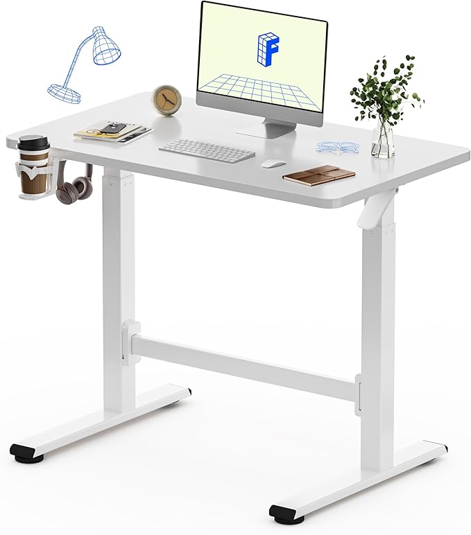 FLEXISPOT H7 Plus Gas Spring Adjustable Standing Desk, Mobile Rolling Sit-Stand Workstation with Whee, Cordless Stand Up Desk for Small Room & Home Office, 40" One-Piece Desktop White,height 27.6"–45"